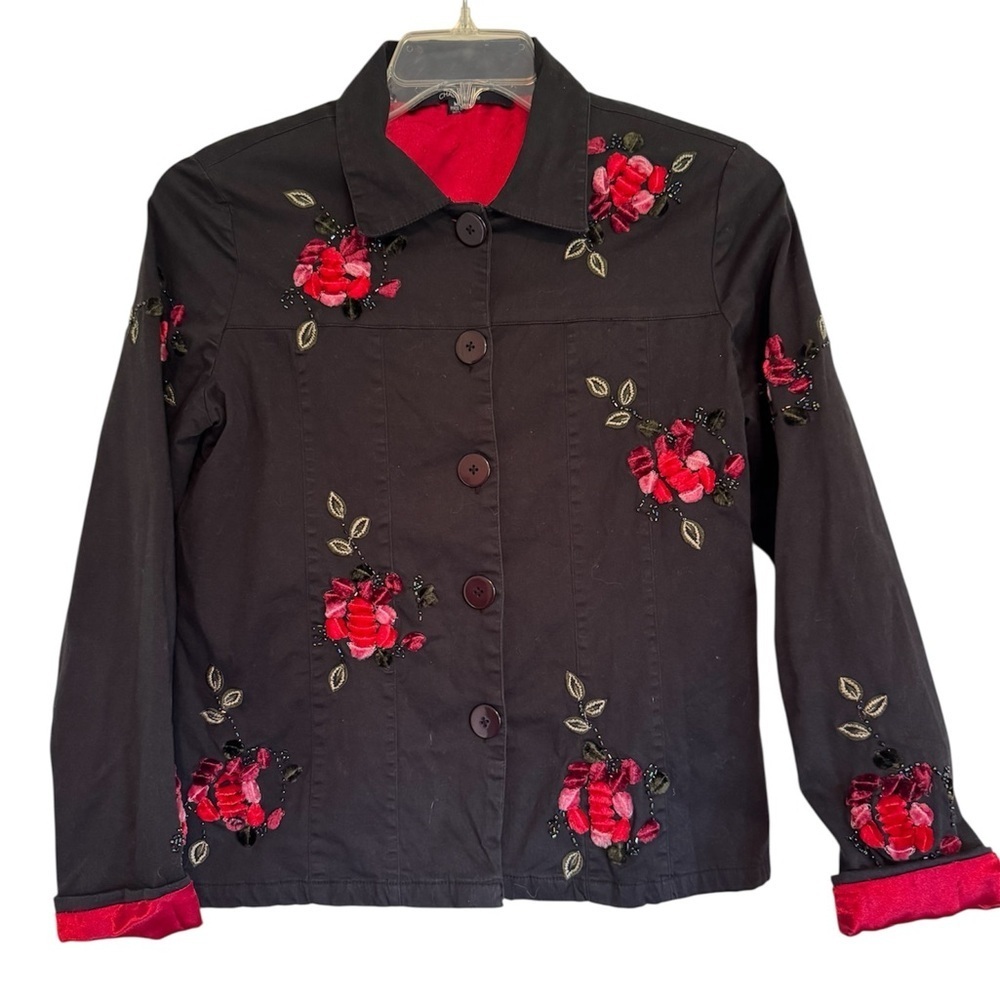 Vintage Chadwicks Black Jacket with Vibrant Art Illustration of Iris Apfel Sz M
